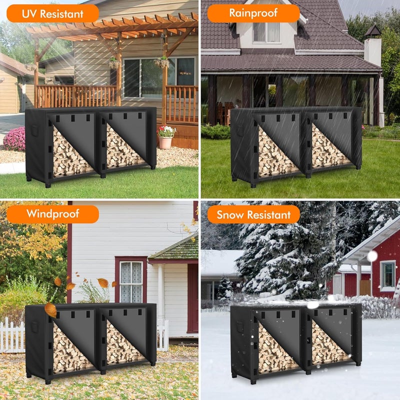 WLEAFJ 8 foot Outdoor Firewood Rack Cover Waterproof, Log Rack Cover, Wood Cover for Log Holder, 96" W x 24" D x 41" H, Black - Image 5